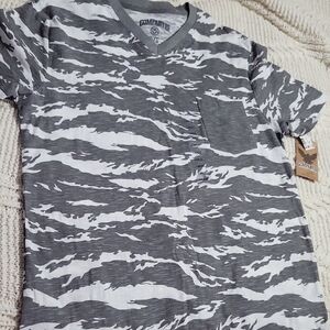 Gray and White Camouflage Men's Short Sleeve Tee